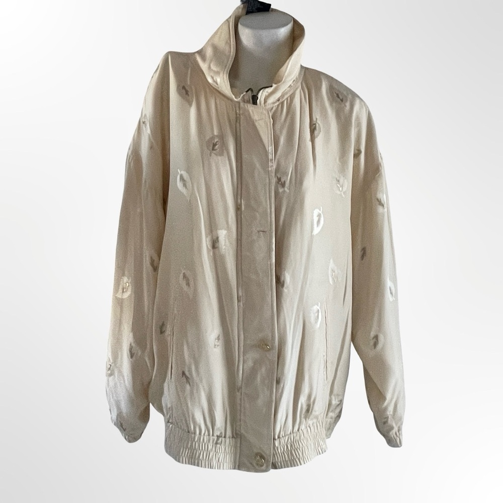 Elegant Cream Silk Spring Women's Jacket in Large